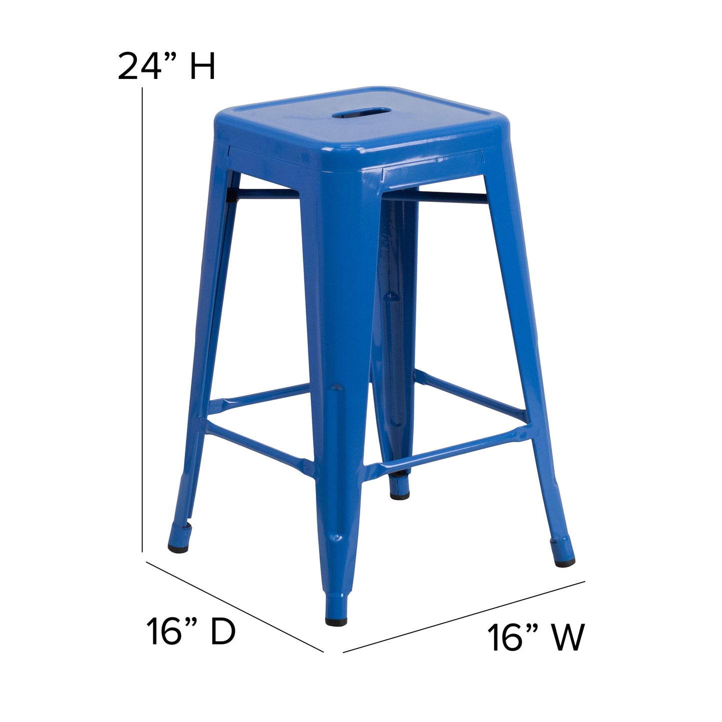 24" Blue No Back Metal Stool CH-31320-24-BL-GG