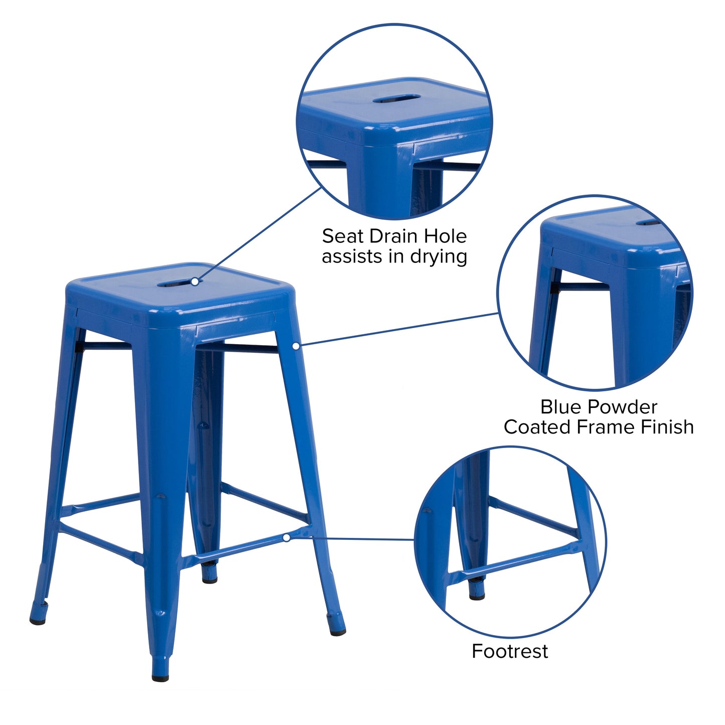 24" Blue No Back Metal Stool CH-31320-24-BL-GG