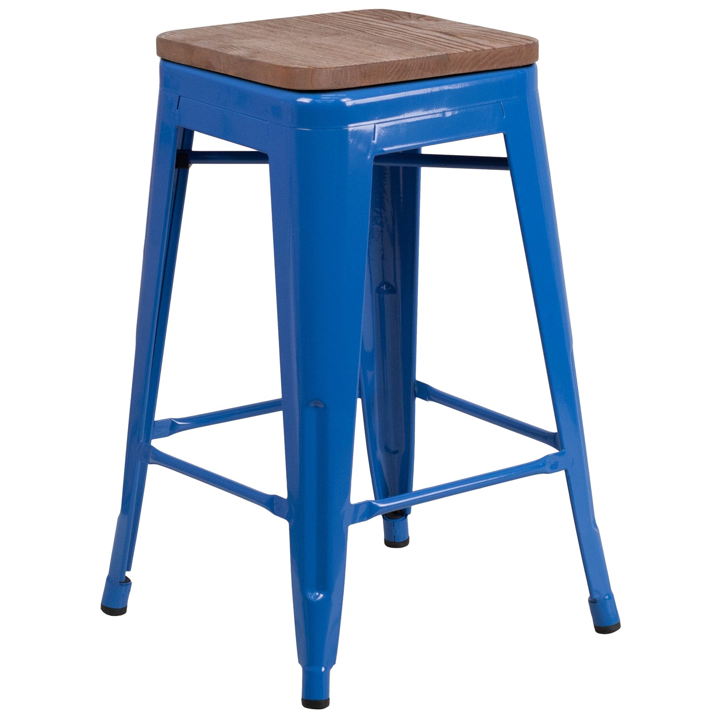 24" Blue Metal Counter Stool CH-31320-24-BL-WD-GG