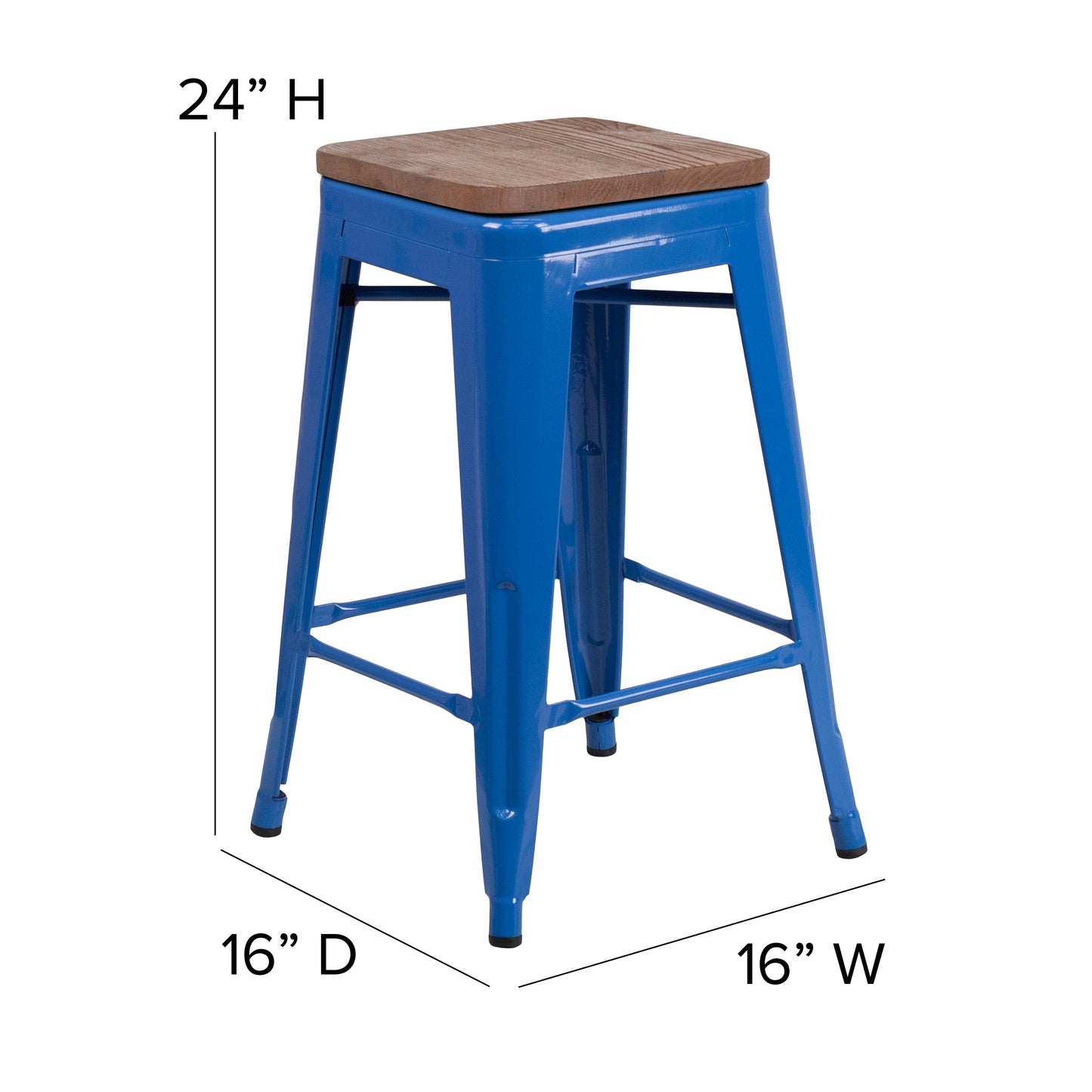 24" Blue Metal Counter Stool CH-31320-24-BL-WD-GG