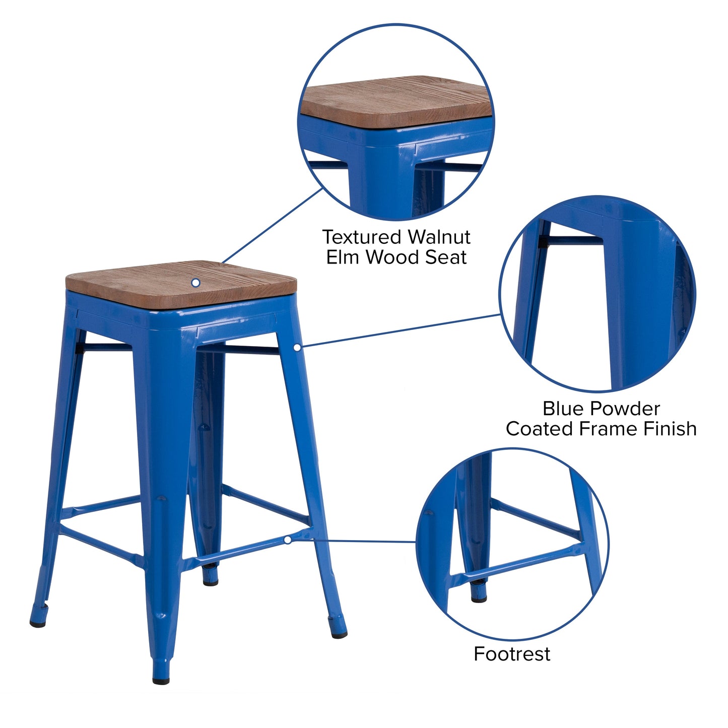 24" Blue Metal Counter Stool CH-31320-24-BL-WD-GG