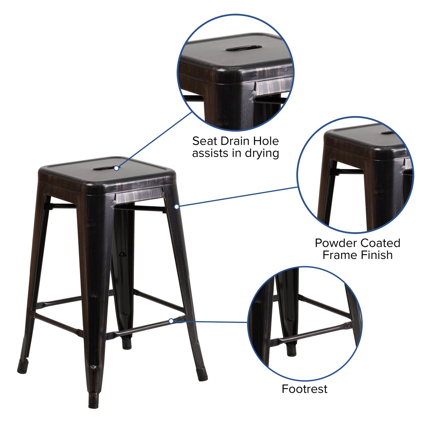 24" Aged Black NoBack Stool CH-31320-24-BQ-GG