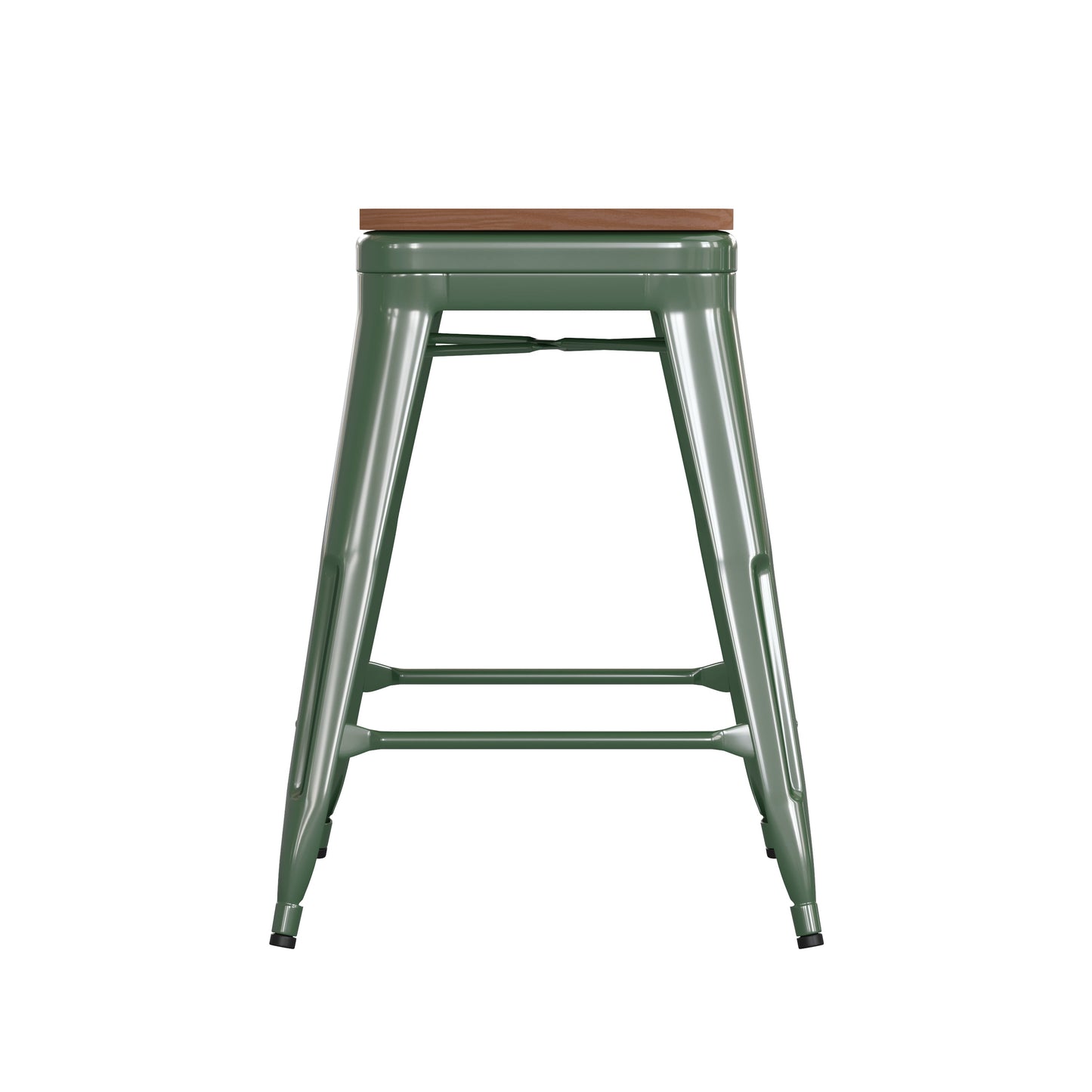 24" Green Stool-Teak Seat CH-31320-24-GN-PL2T-GG