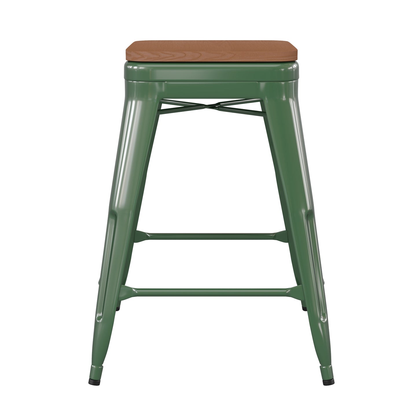 24" Green Stool-Teak Seat CH-31320-24-GN-PL2T-GG