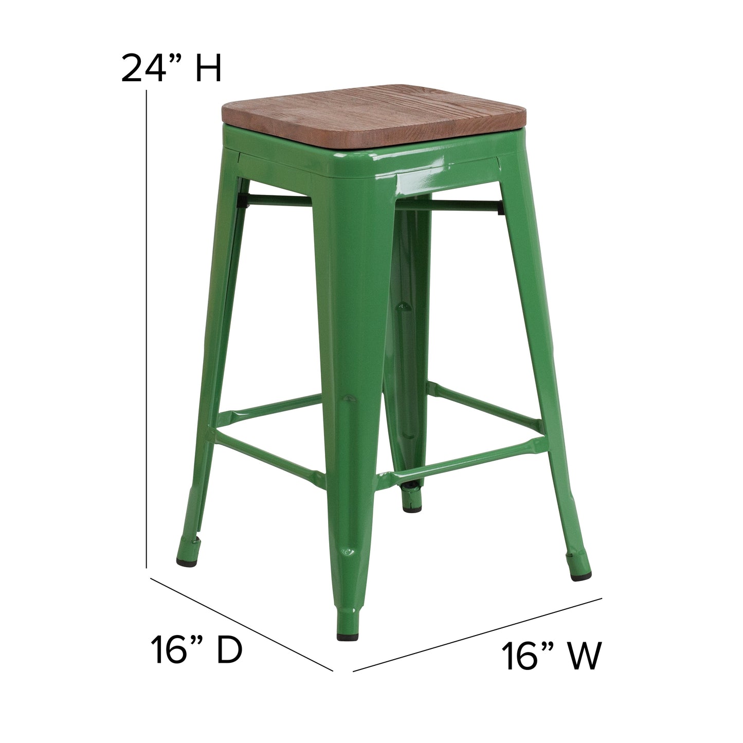 24" Green Metal Counter Stool CH-31320-24-GN-WD-GG