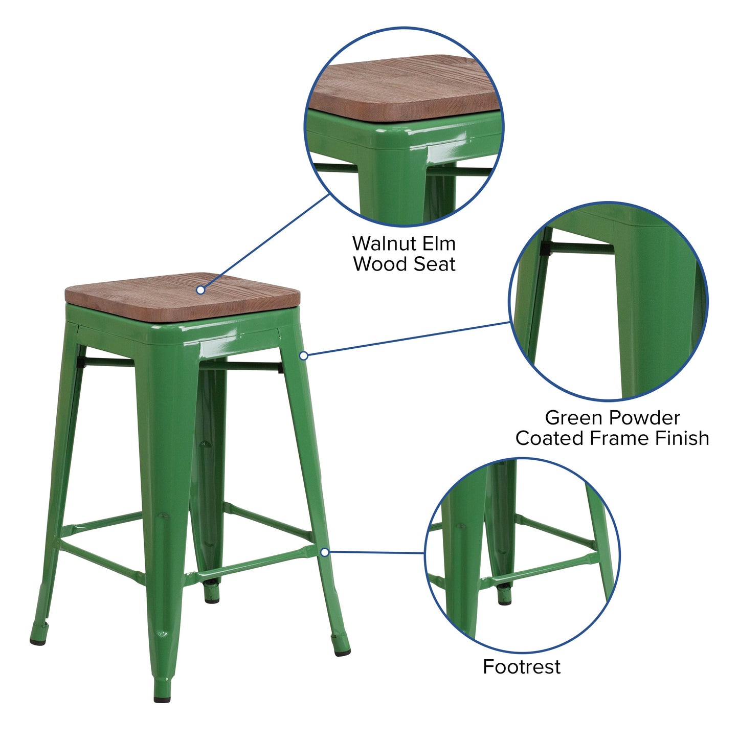 24" Green Metal Counter Stool CH-31320-24-GN-WD-GG