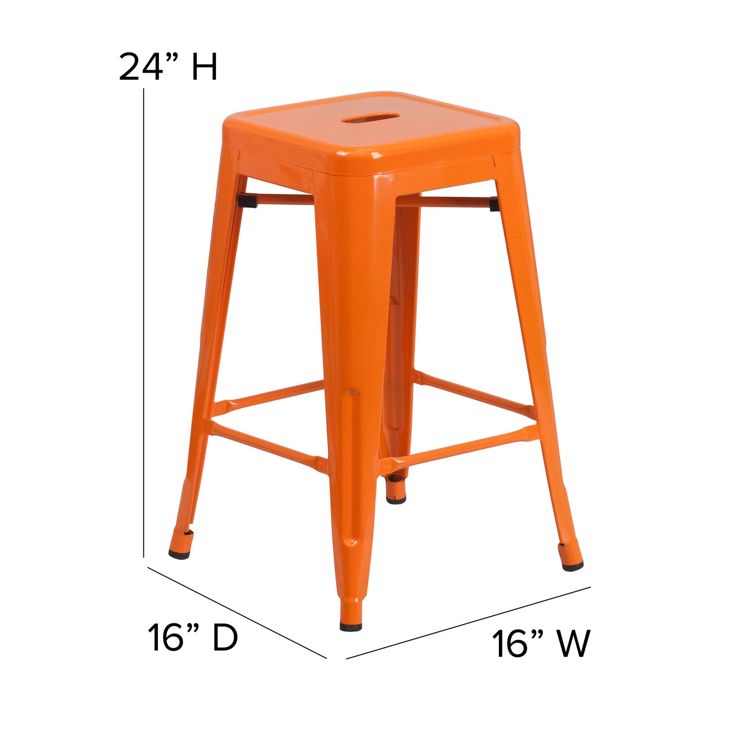 24" Orange No Back Metal Stool CH-31320-24-OR-GG