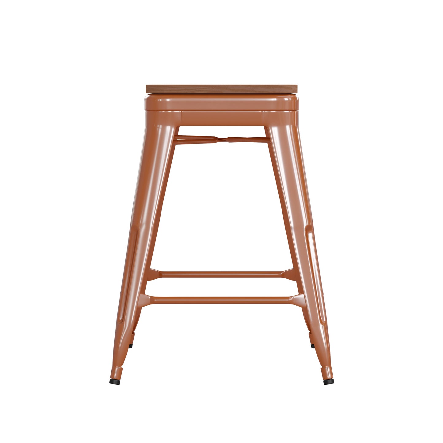 24" Orange Stool-Teak Seat CH-31320-24-OR-PL2T-GG