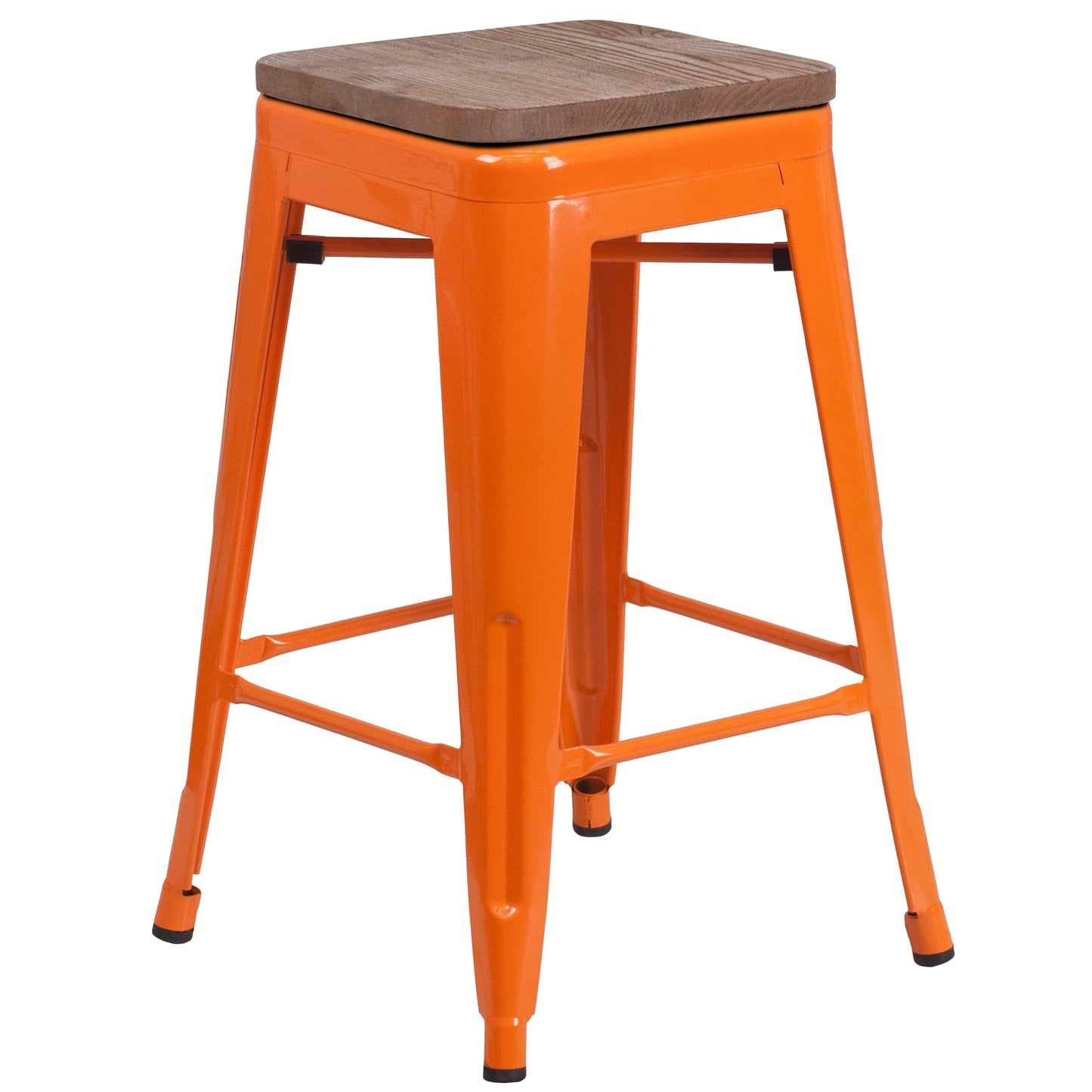 24" Orange Metal Counter Stool CH-31320-24-OR-WD-GG