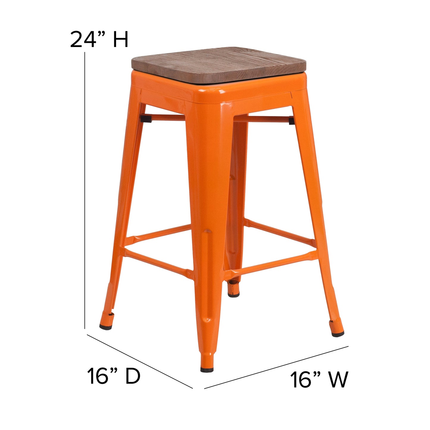 24" Orange Metal Counter Stool CH-31320-24-OR-WD-GG