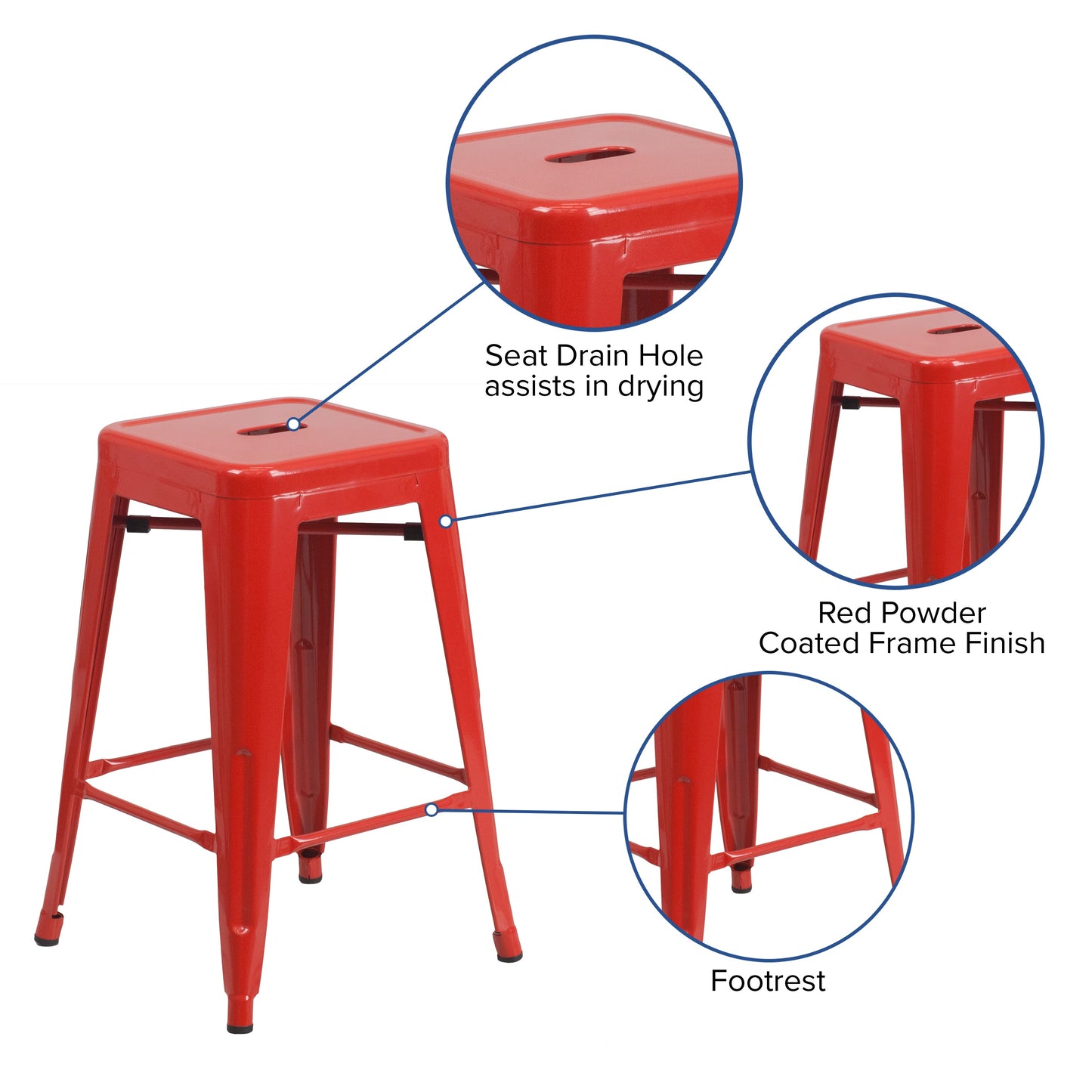 24" Red No Back Metal Stool CH-31320-24-RED-GG