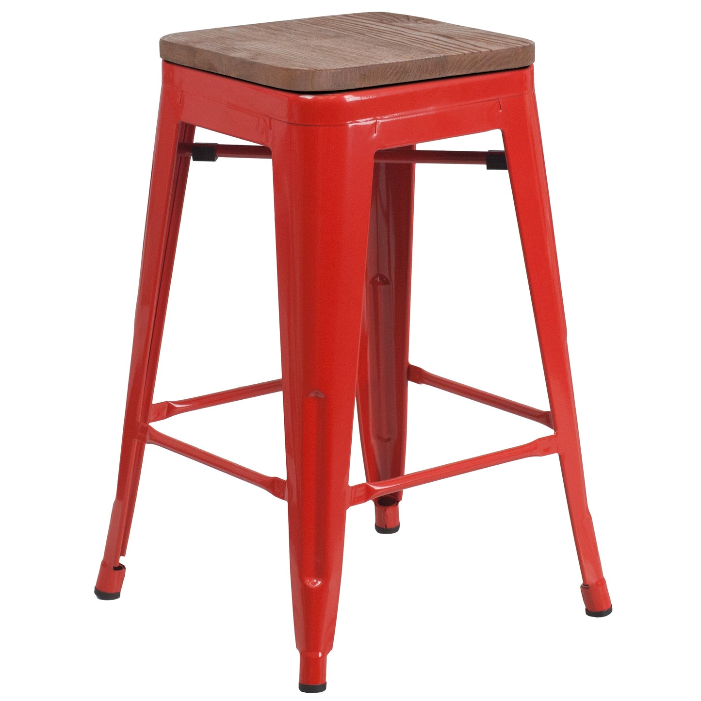 24" Red Metal Counter Stool CH-31320-24-RED-WD-GG