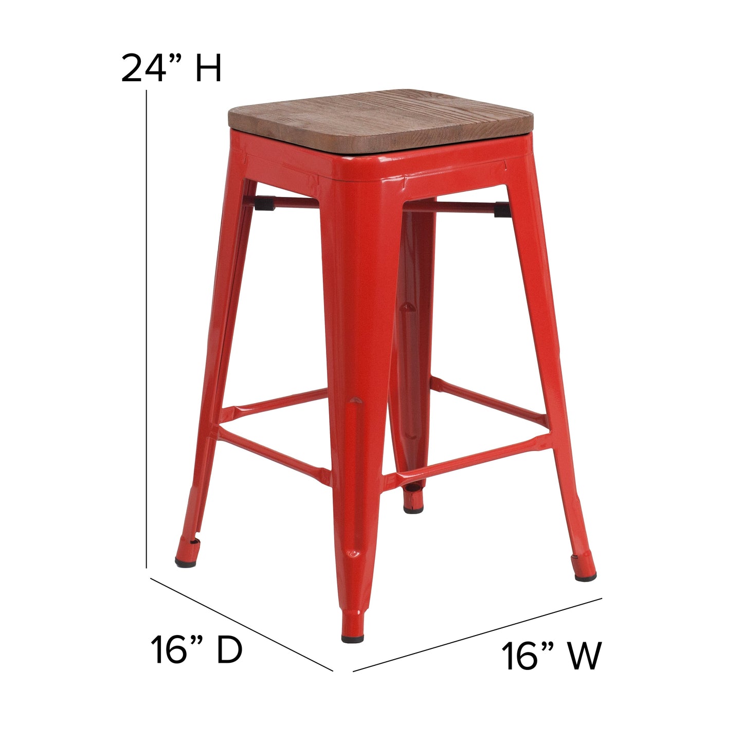 24" Red Metal Counter Stool CH-31320-24-RED-WD-GG