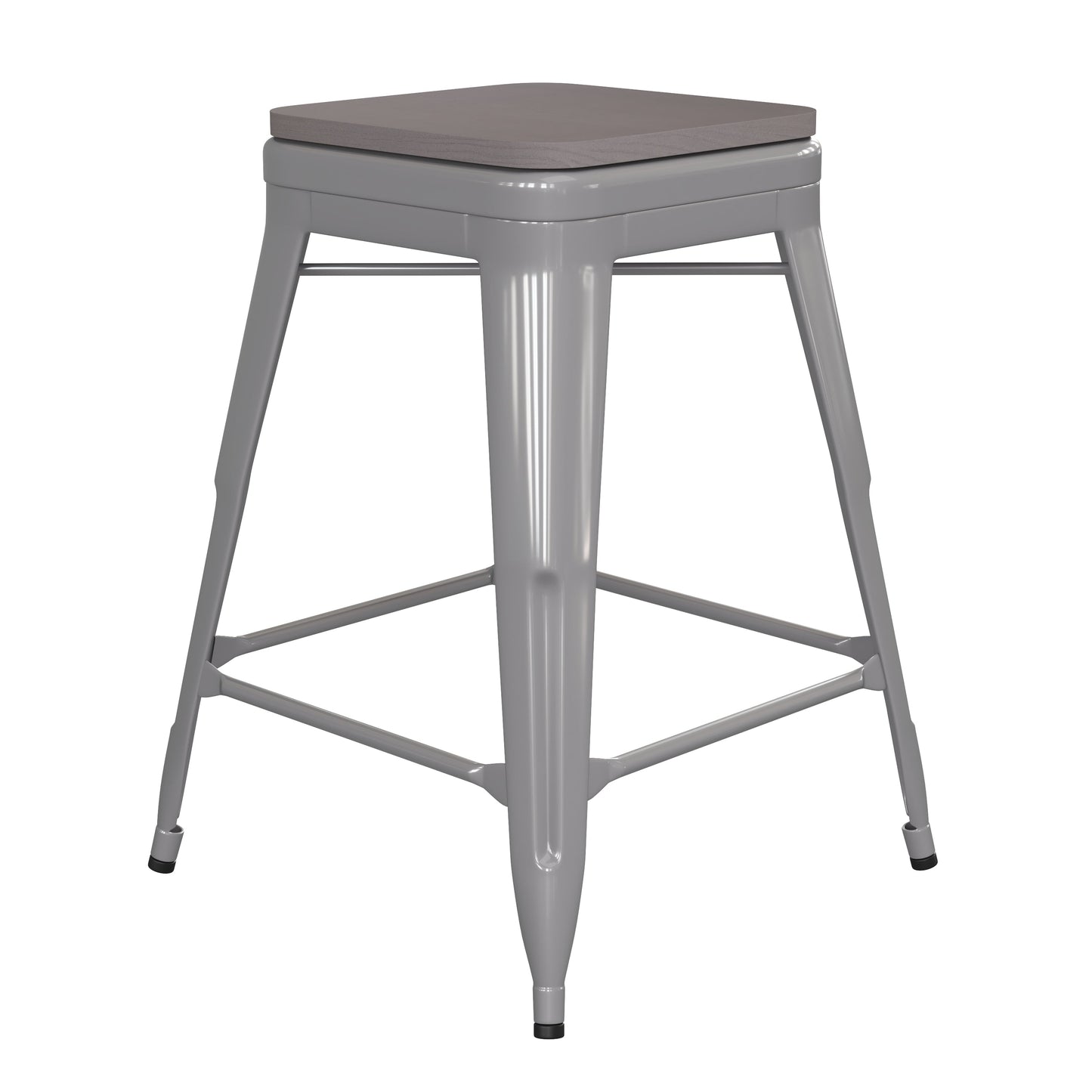 24" Silver Stool-Gray Seat CH-31320-24-SIL-PL2G-GG