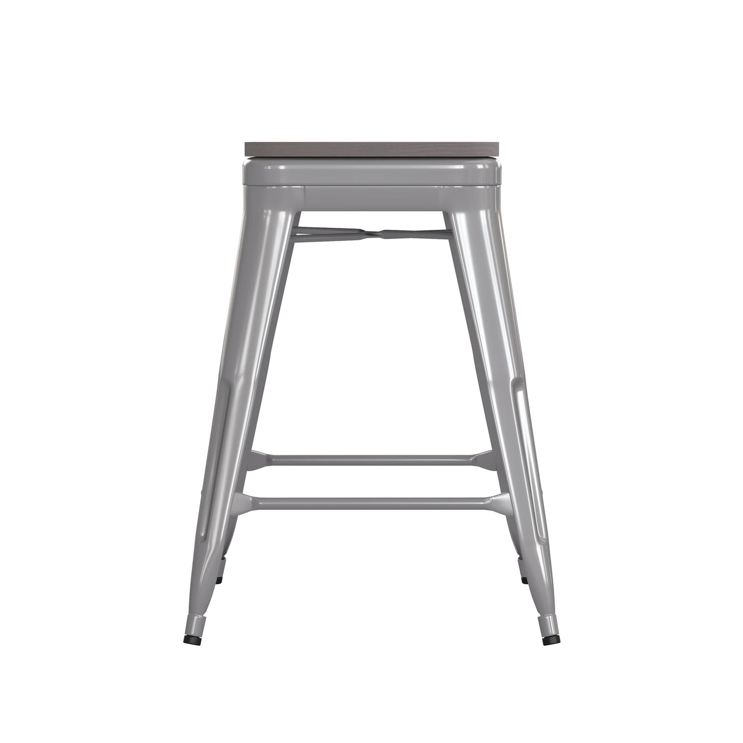 24" Silver Stool-Gray Seat CH-31320-24-SIL-PL2G-GG