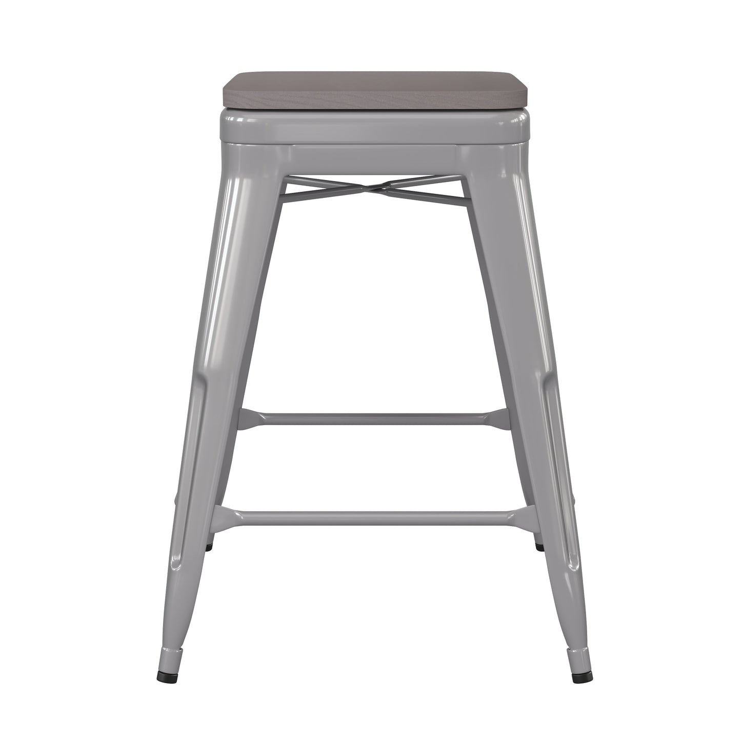 24" Silver Stool-Gray Seat CH-31320-24-SIL-PL2G-GG