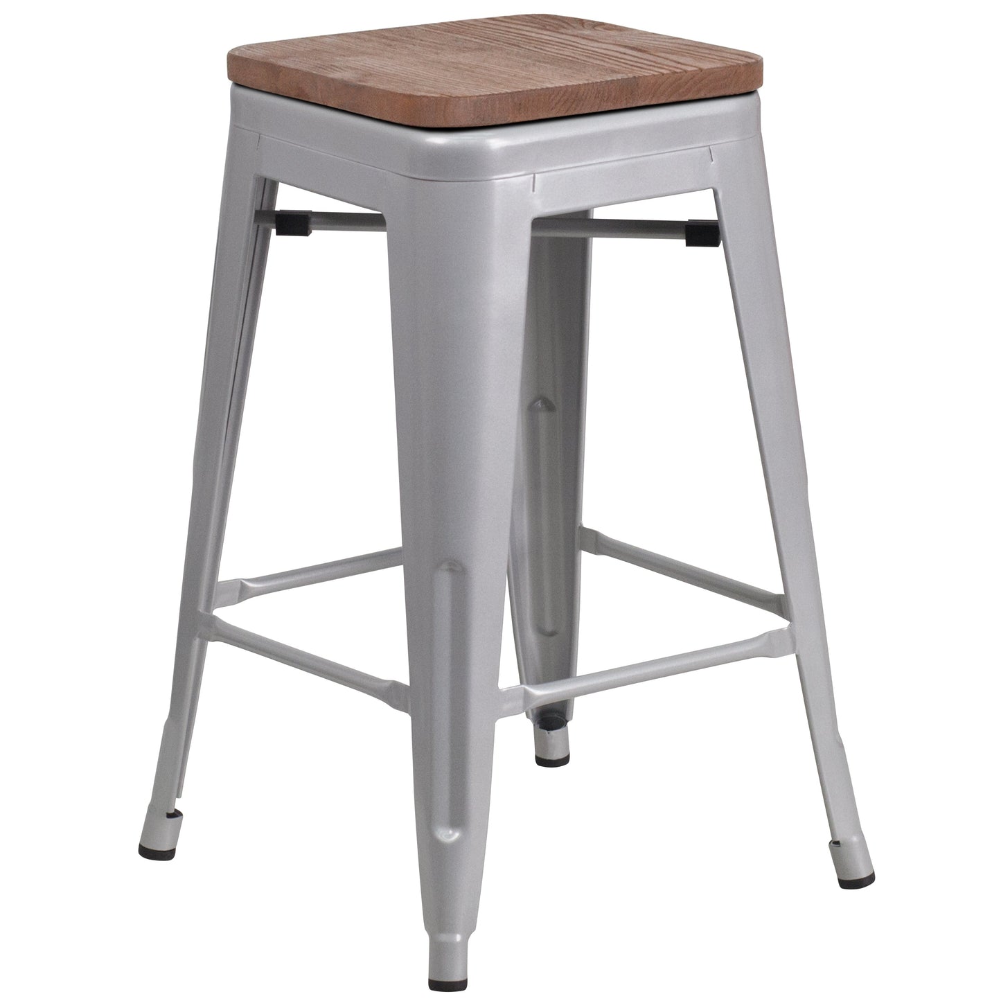 24" Silver Metal Counter Stool CH-31320-24-SIL-WD-GG