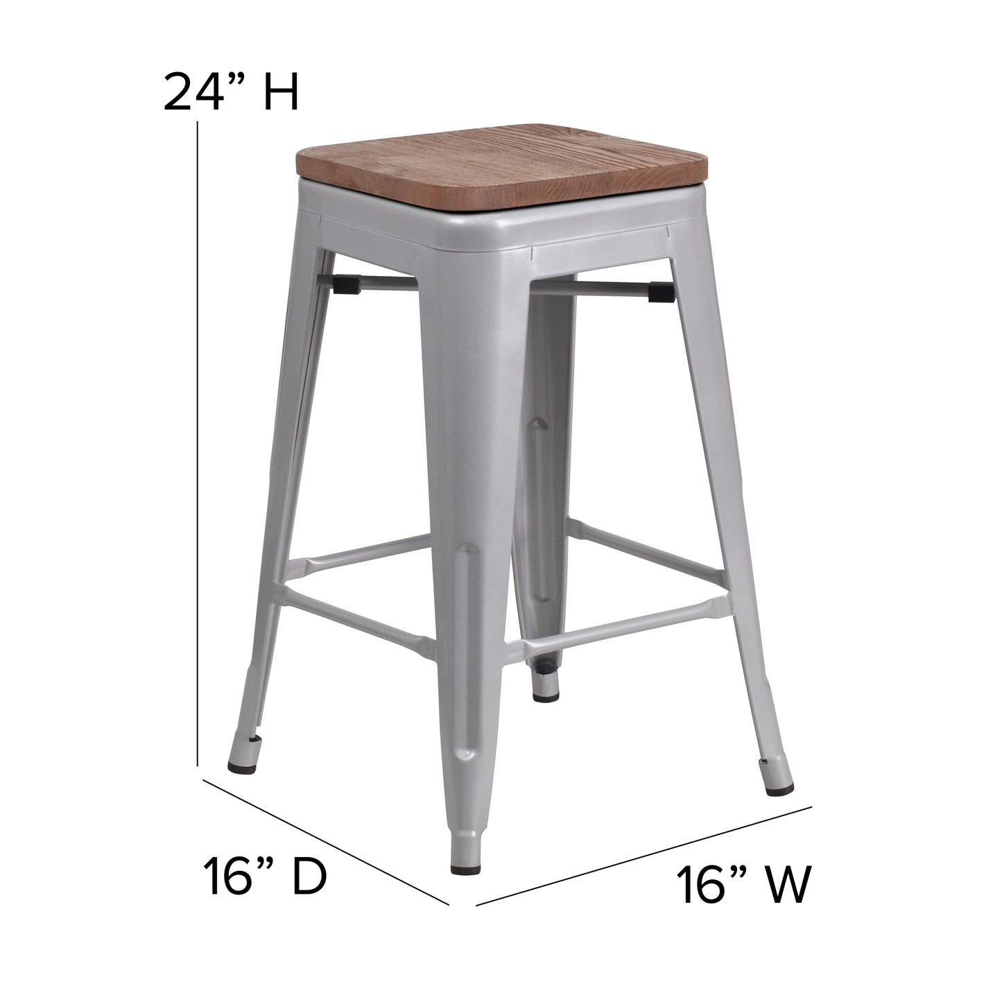 24" Silver Metal Counter Stool CH-31320-24-SIL-WD-GG