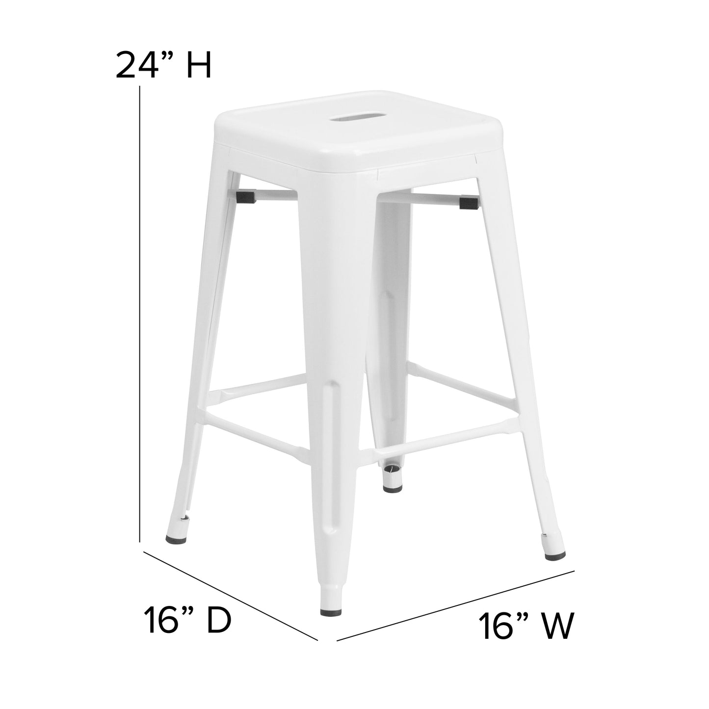 24" White No Back Metal Stool CH-31320-24-WH-GG