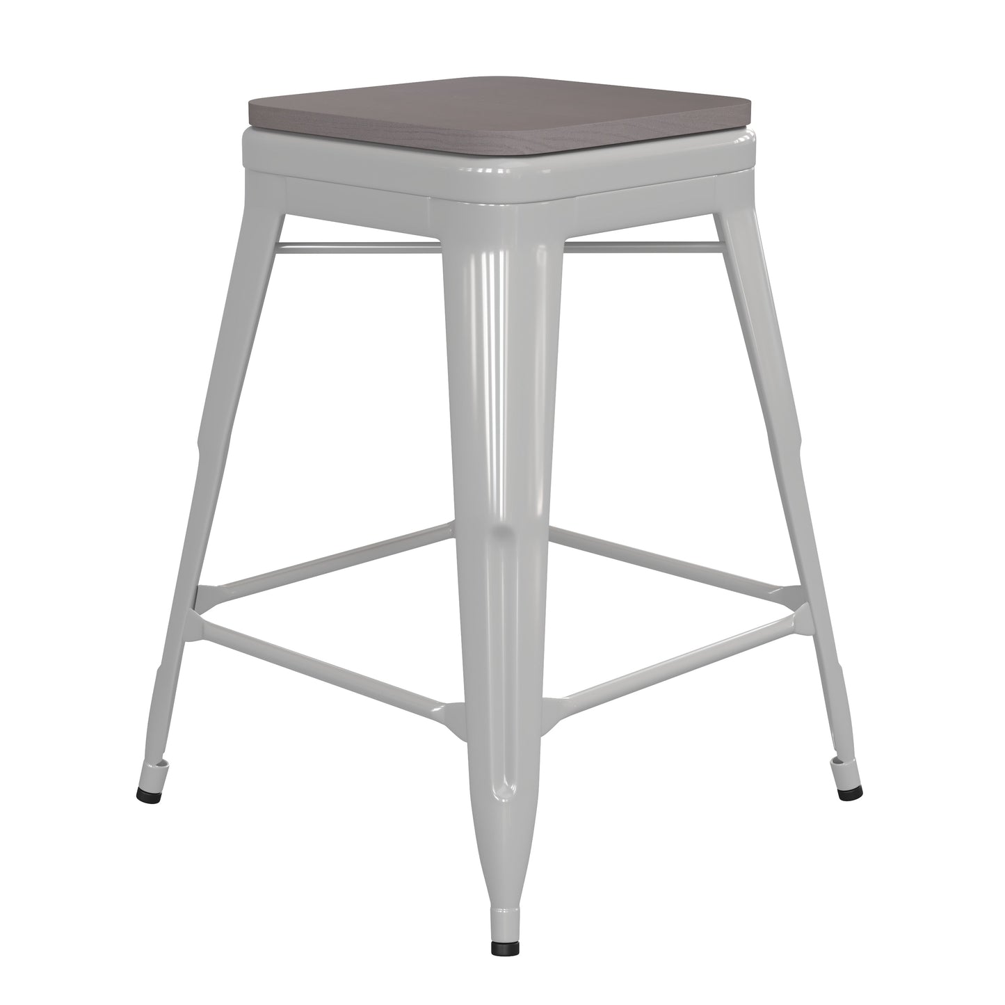 24" White Stool-Gray Seat CH-31320-24-WH-PL2G-GG