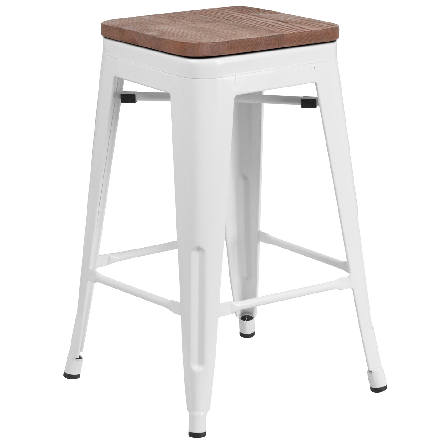 24" White Metal Counter Stool CH-31320-24-WH-WD-GG