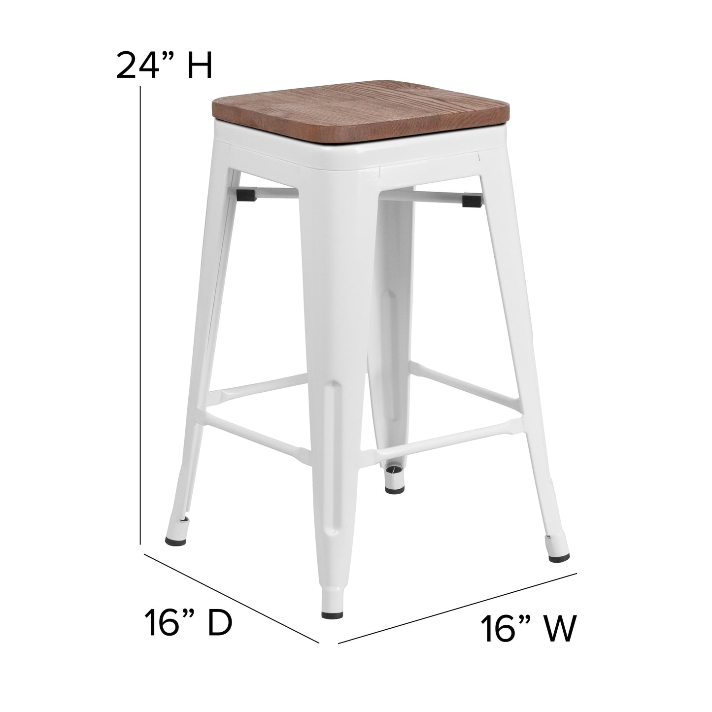 24" White Metal Counter Stool CH-31320-24-WH-WD-GG