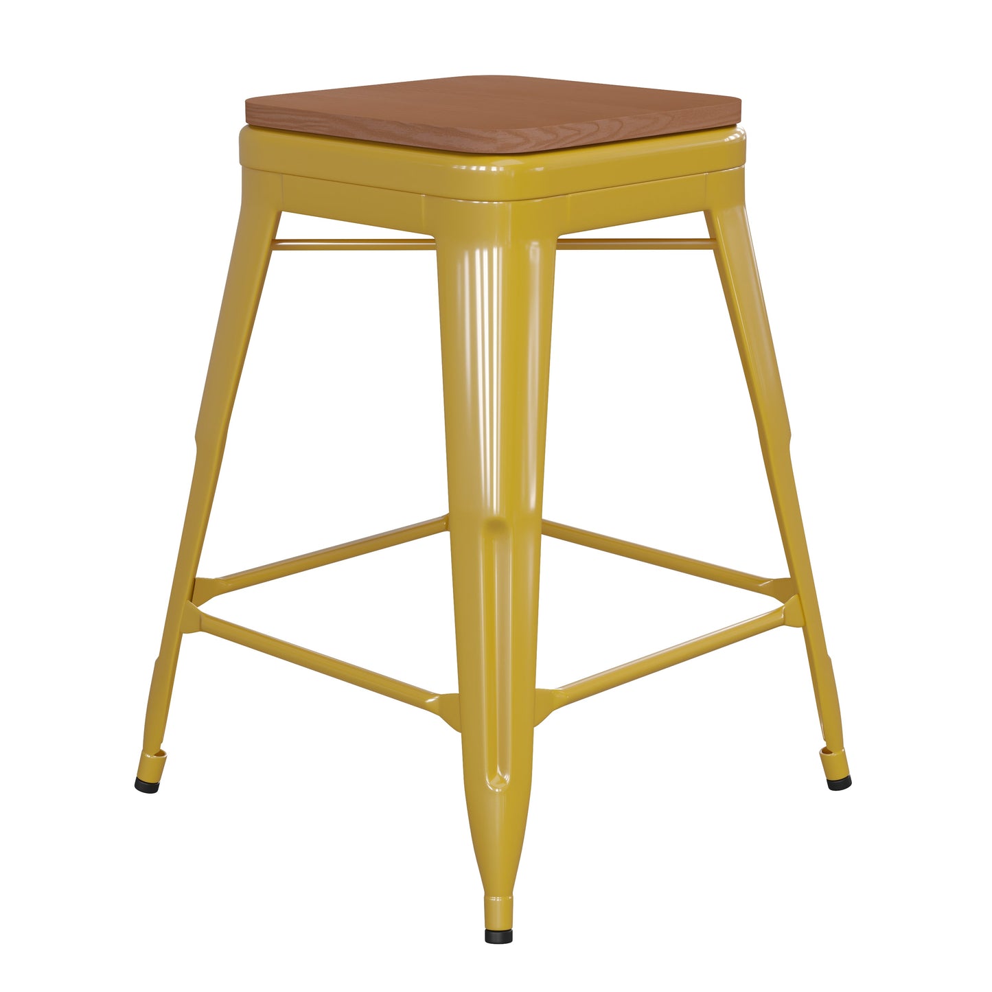 24" Yellow Stool-Teak Seat CH-31320-24-YL-PL2T-GG