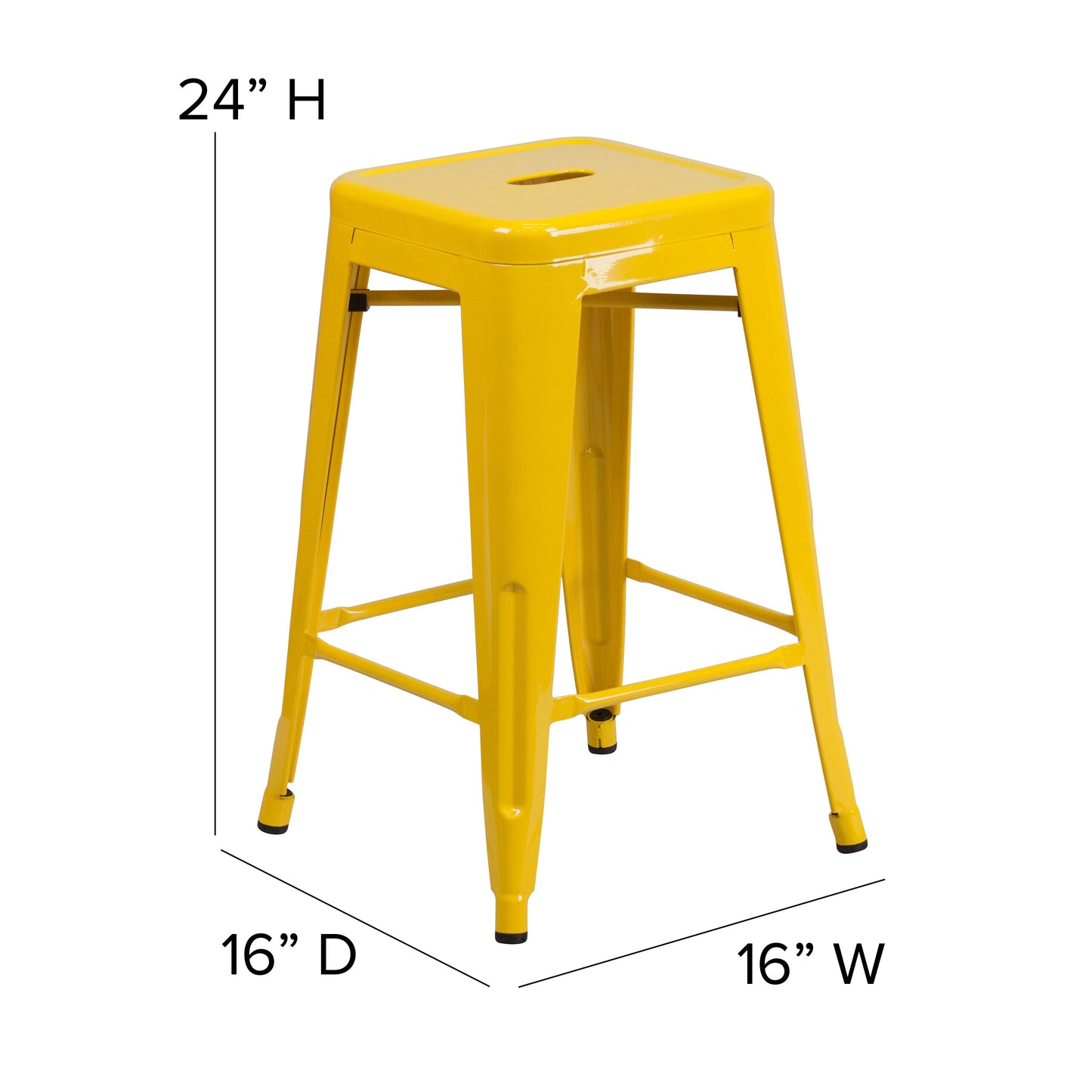 24" Yellow Stool-Teak Seat CH-31320-24-YL-PL2T-GG