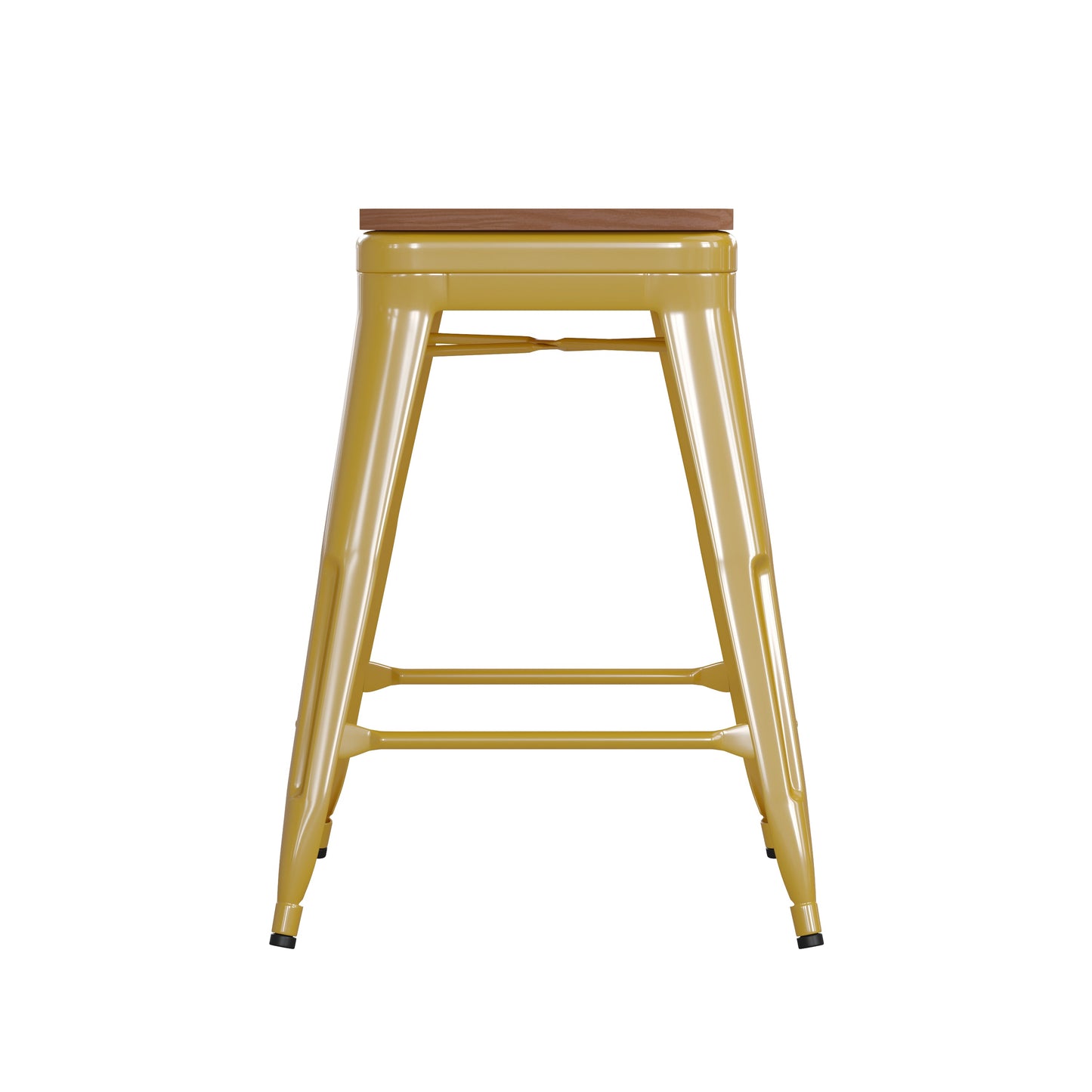 24" Yellow Stool-Teak Seat CH-31320-24-YL-PL2T-GG