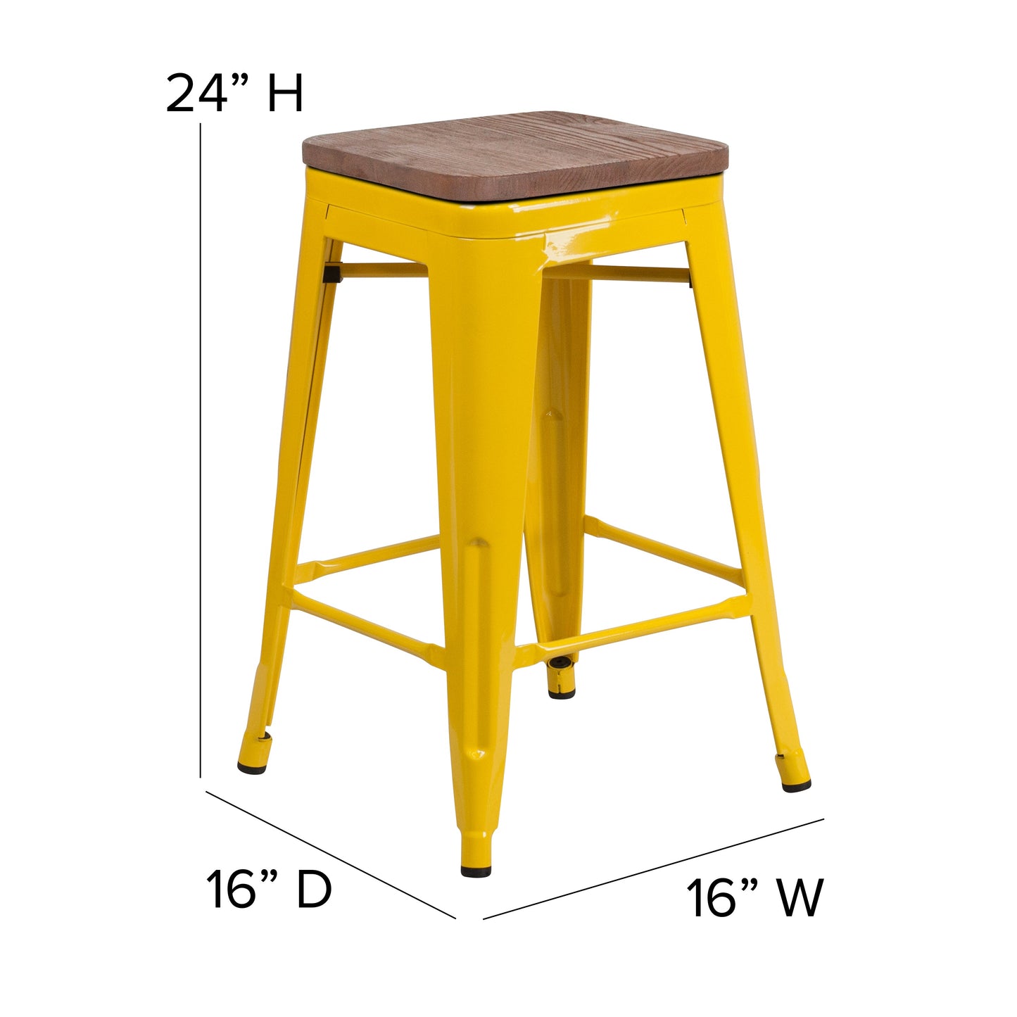 24" Yellow Metal Counter Stool CH-31320-24-YL-WD-GG