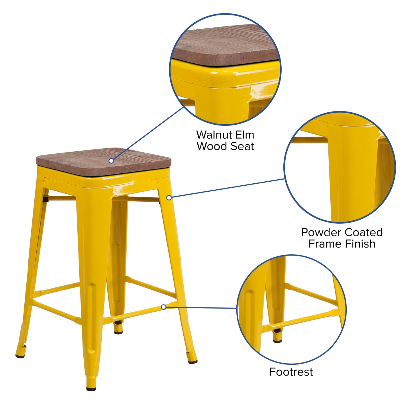 24" Yellow Metal Counter Stool CH-31320-24-YL-WD-GG