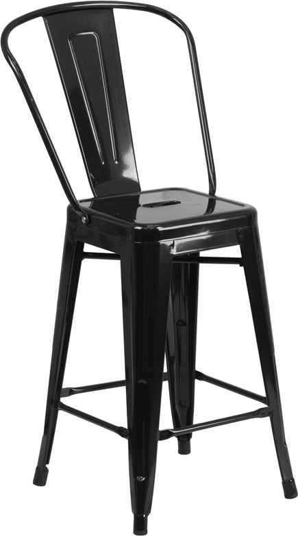 24" Black Metal Outdoor Stool CH-31320-24GB-BK-GG