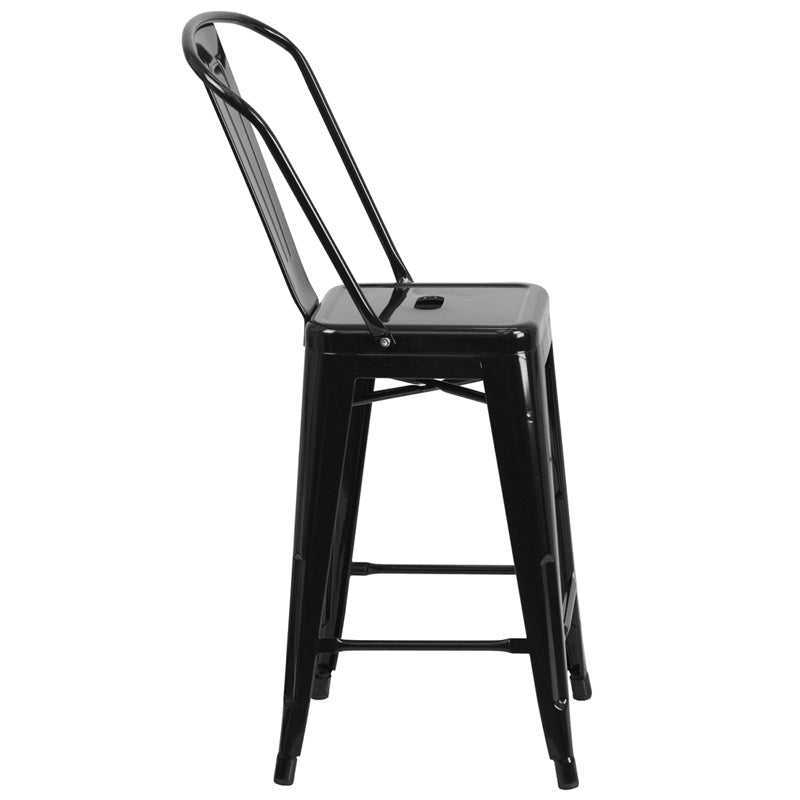 24" Black Metal Outdoor Stool CH-31320-24GB-BK-GG