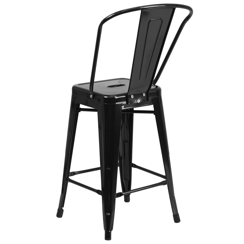 24" Black Metal Outdoor Stool CH-31320-24GB-BK-GG