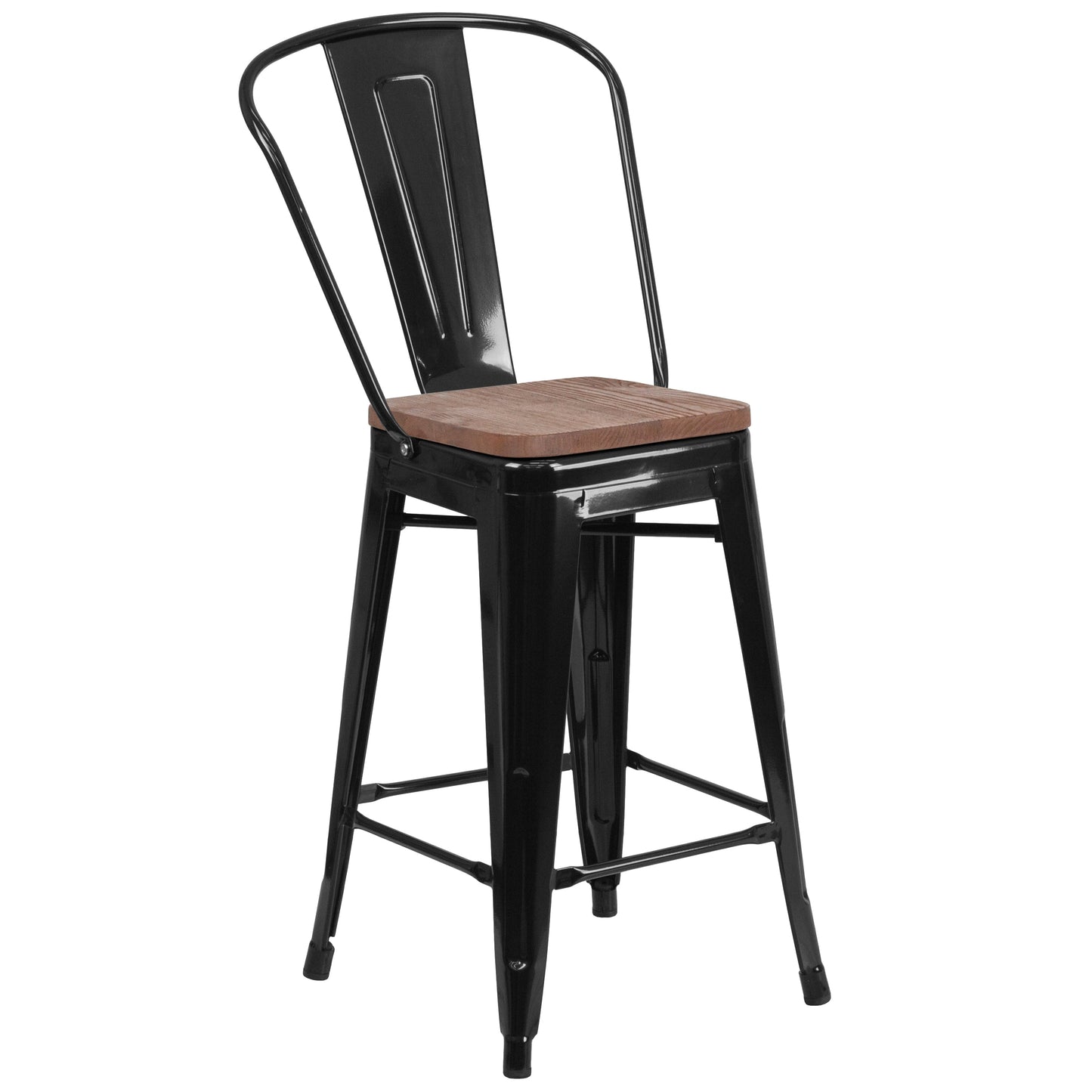 24" Black Metal Counter Stool CH-31320-24GB-BK-WD-GG