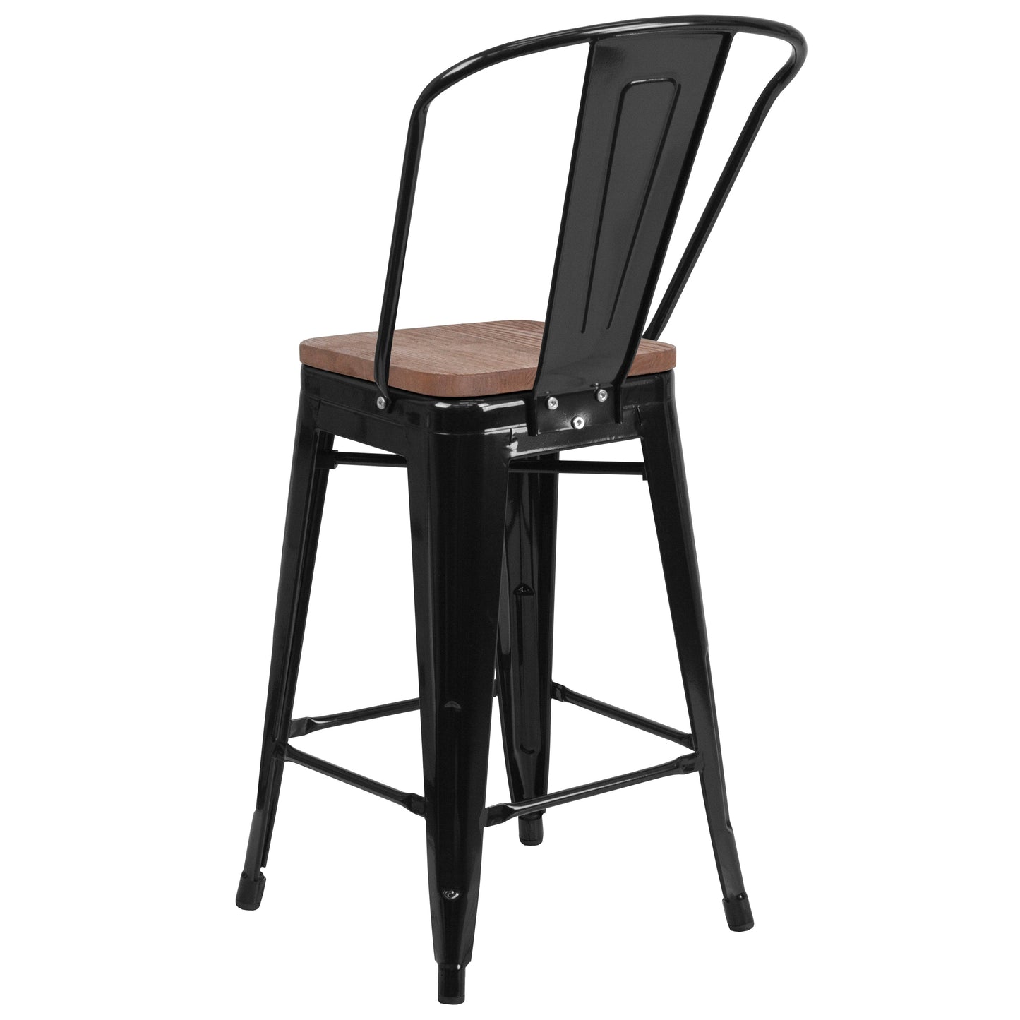 24" Black Metal Counter Stool CH-31320-24GB-BK-WD-GG