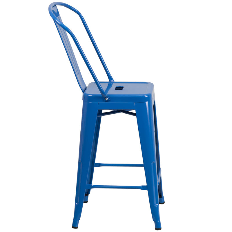 24" Blue Metal Outdoor Stool CH-31320-24GB-BL-GG