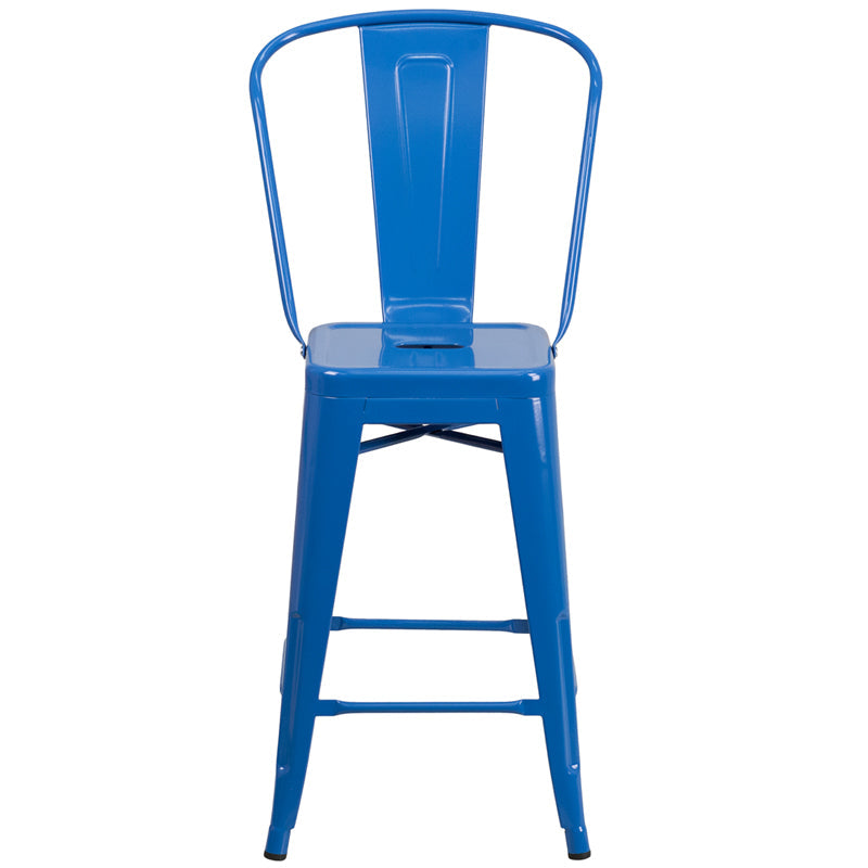 24" Blue Metal Outdoor Stool CH-31320-24GB-BL-GG