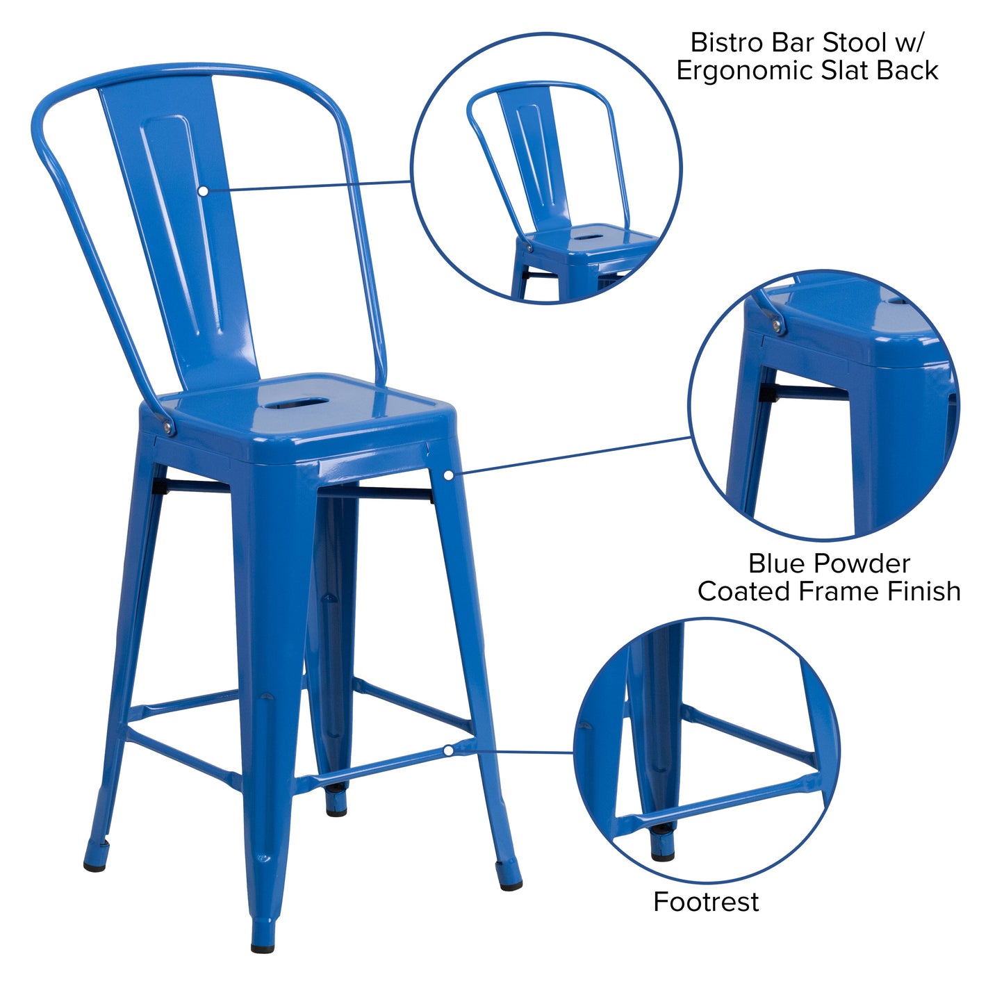 24" Blue Metal Outdoor Stool CH-31320-24GB-BL-GG