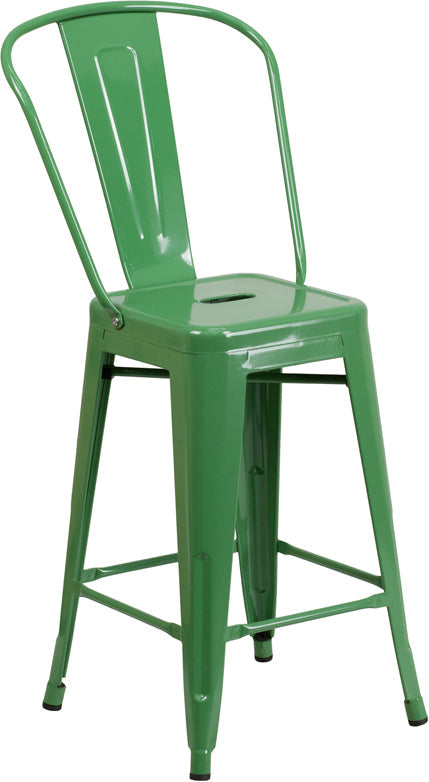 24" Green Metal Outdoor Stool CH-31320-24GB-GN-GG