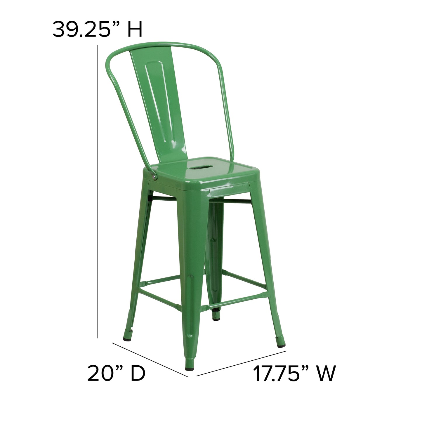 24" Green Metal Outdoor Stool CH-31320-24GB-GN-GG