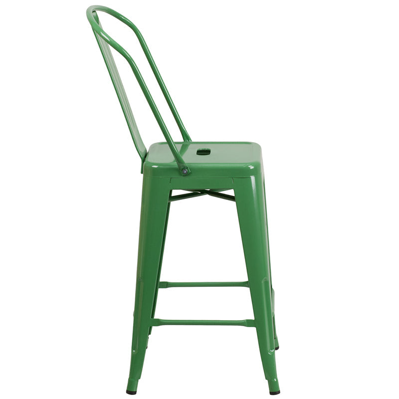 24" Green Metal Outdoor Stool CH-31320-24GB-GN-GG