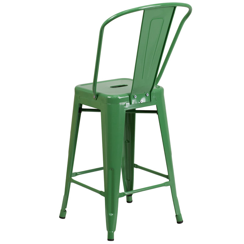 24" Green Metal Outdoor Stool CH-31320-24GB-GN-GG