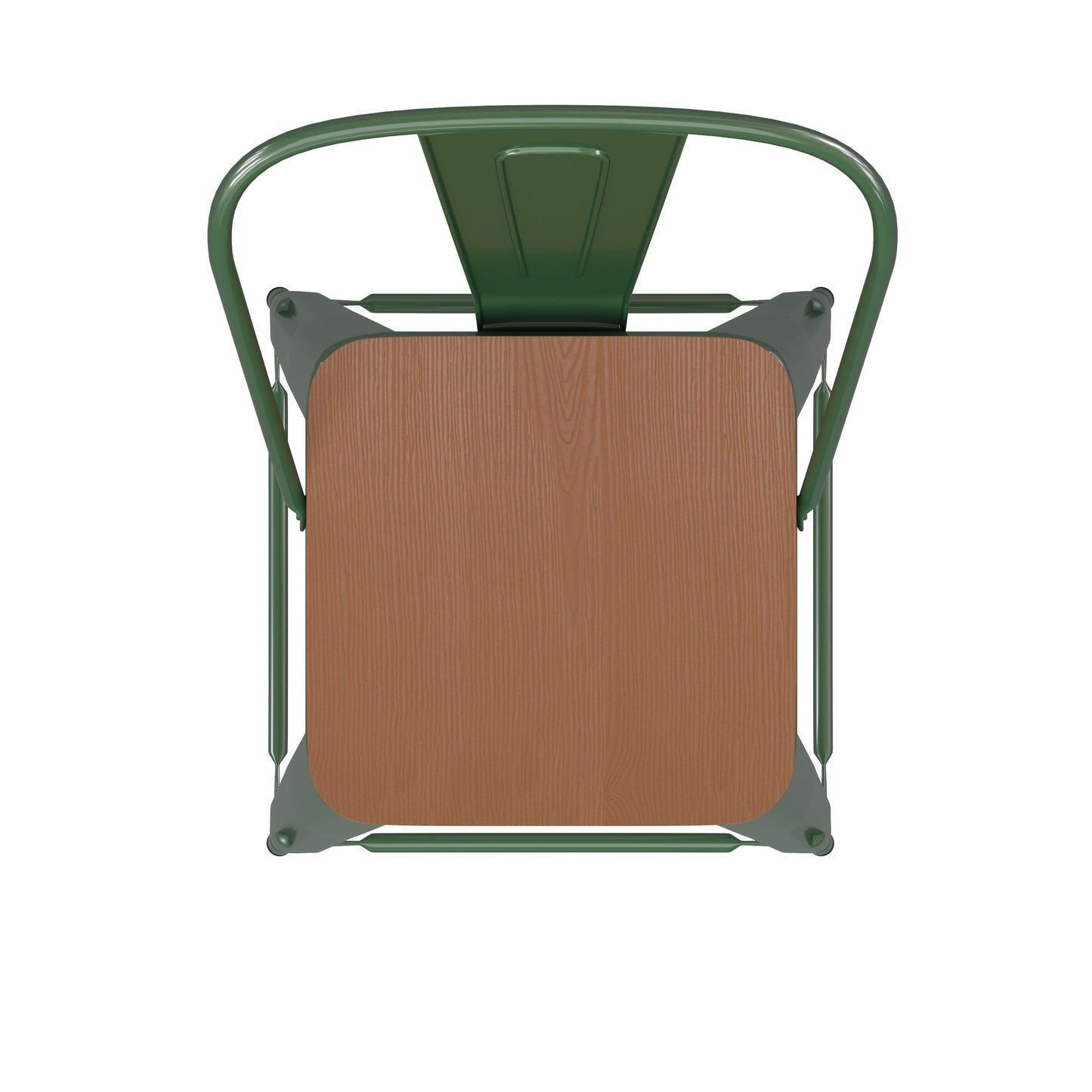 24" Green Stool-Teak Seat CH-31320-24GB-GN-PL2T-GG