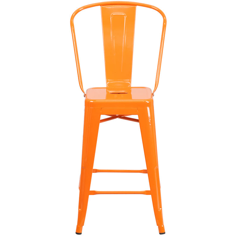 24" Orange Metal Outdoor Stool CH-31320-24GB-OR-GG