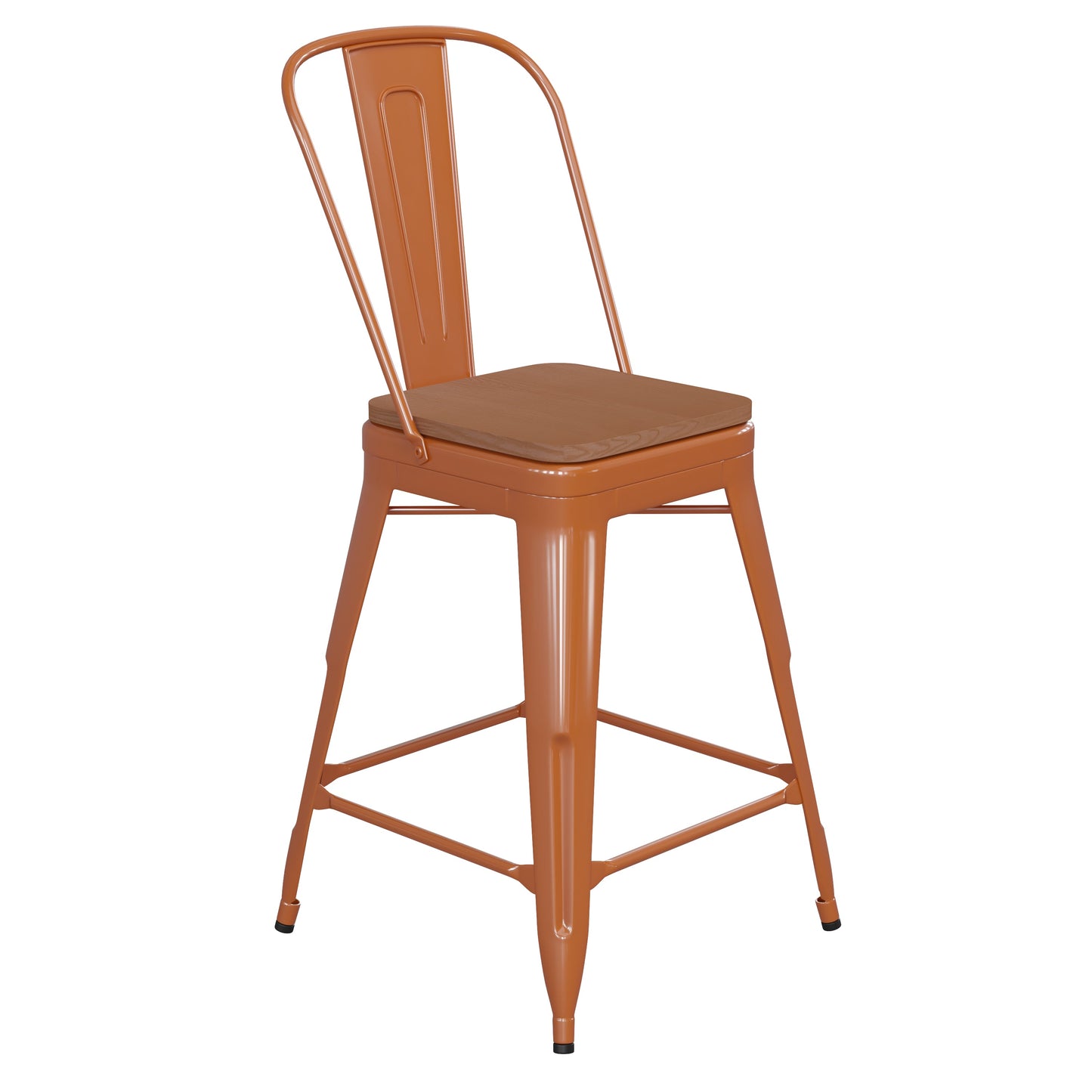 24" Orange Stool-Teak Seat CH-31320-24GB-OR-PL2T-GG