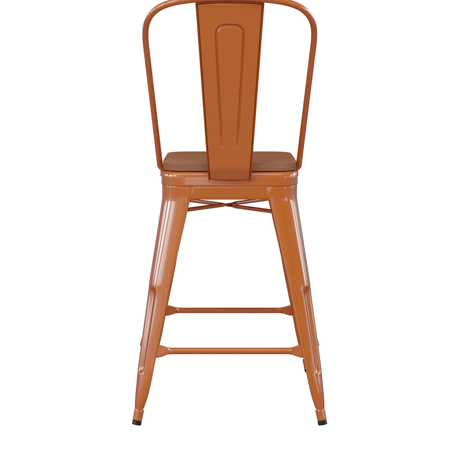 24" Orange Stool-Teak Seat CH-31320-24GB-OR-PL2T-GG