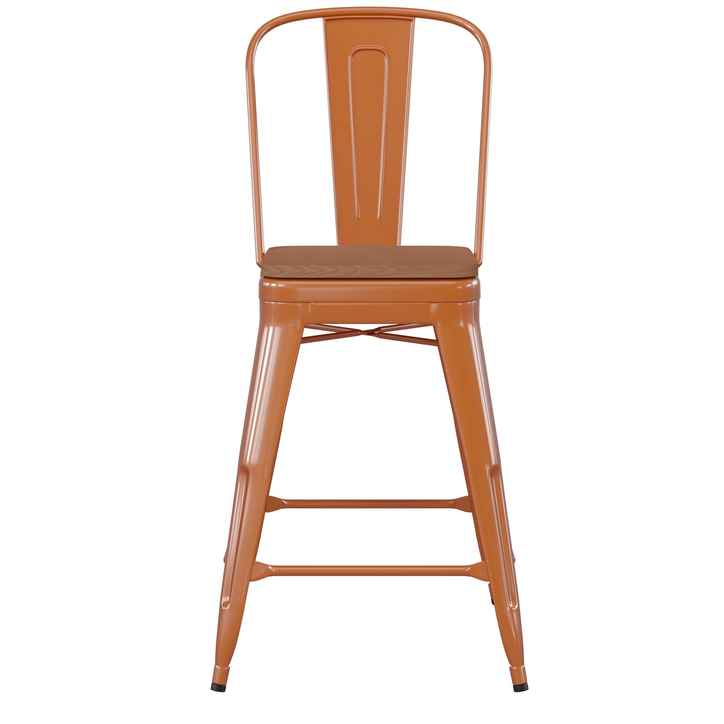 24" Orange Stool-Teak Seat CH-31320-24GB-OR-PL2T-GG