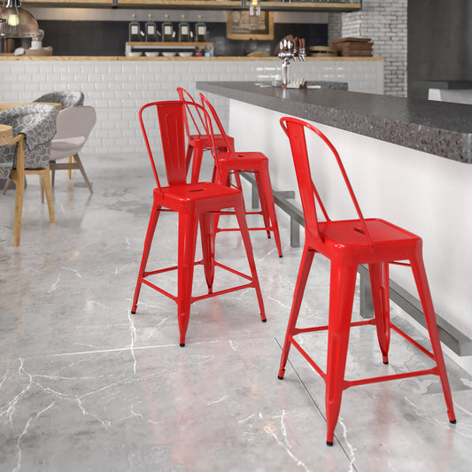 24" Red Metal Outdoor Stool CH-31320-24GB-RED-GG