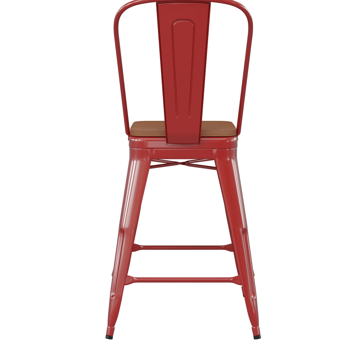 24" Red Stool-Teak Seat CH-31320-24GB-RED-PL2T-GG